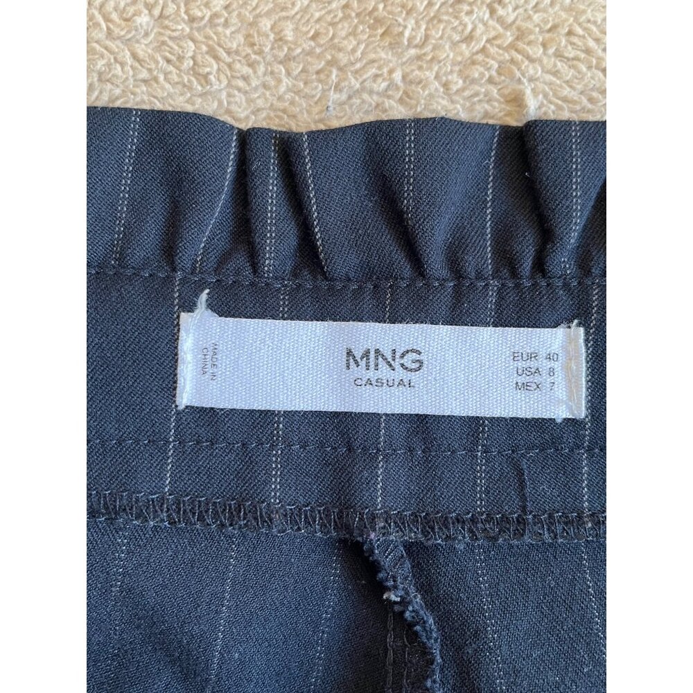 MNG Casual Womens Navy Pinstripe Pants Ruffled Waist Eyelets EUR 40 / USA 8 / M - Picture 3 of 16